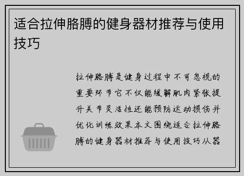 适合拉伸胳膊的健身器材推荐与使用技巧