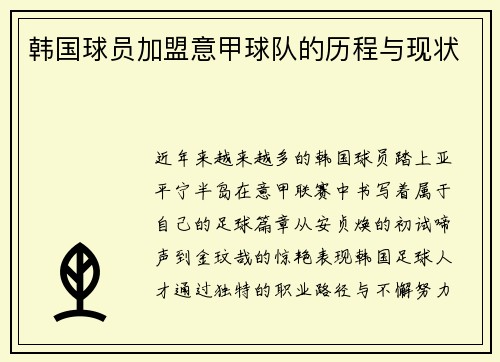 韩国球员加盟意甲球队的历程与现状