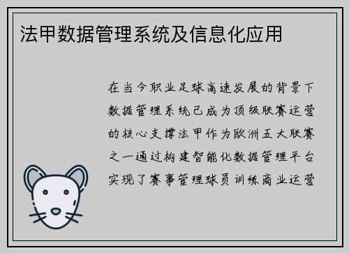 法甲数据管理系统及信息化应用